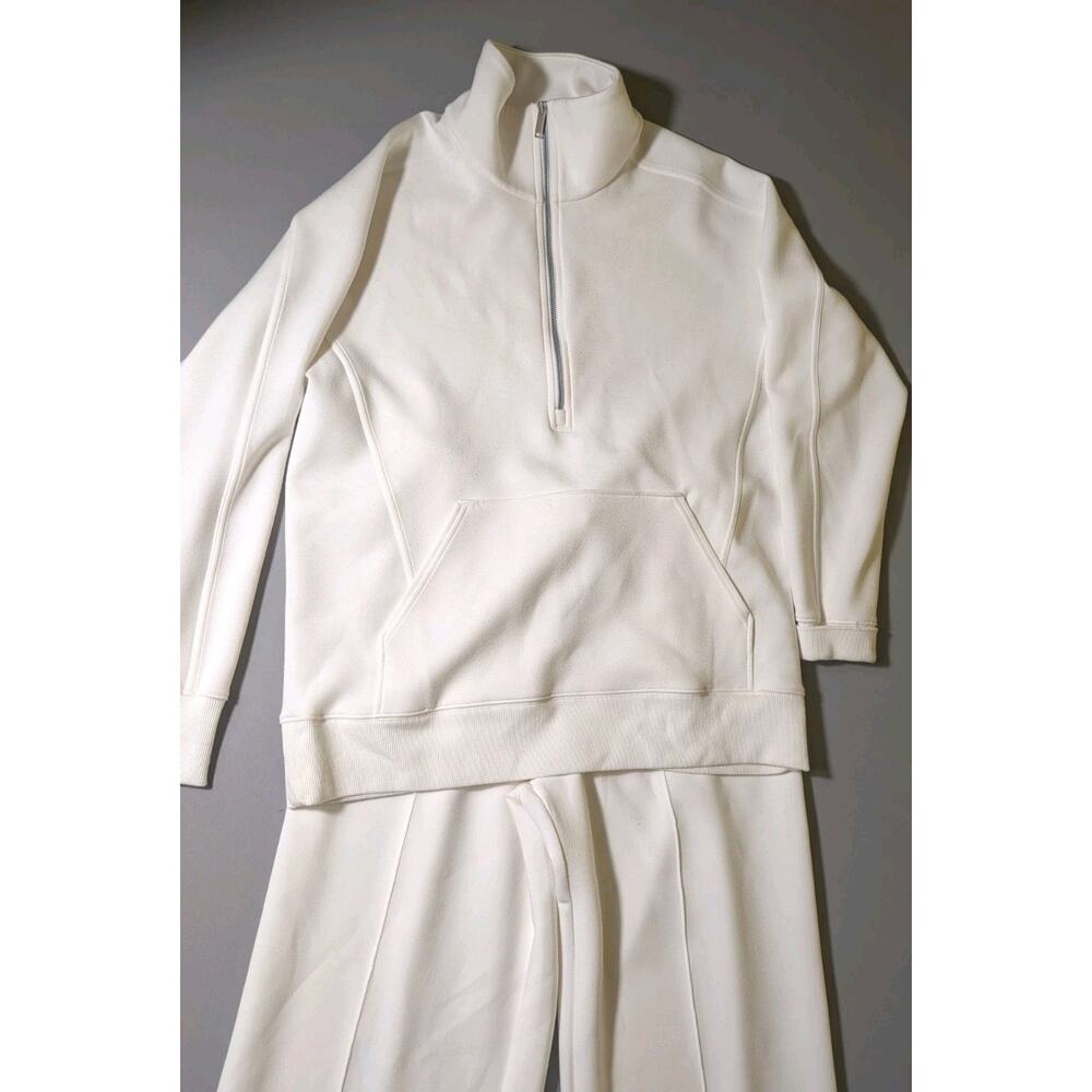 Spanx AirEssentials Sweatshirt Lounge Set Large White Tracksuit Wide Leg Pants